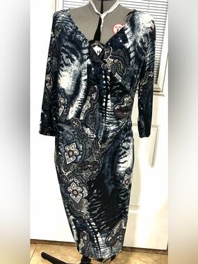 Mlle Gabrielle Navy and Black Paisley-Print Wrap Dress